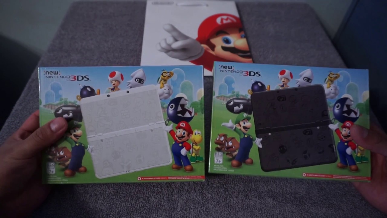 Unboxing New nintendo 3DS Black & White Mario Edition & Comparison