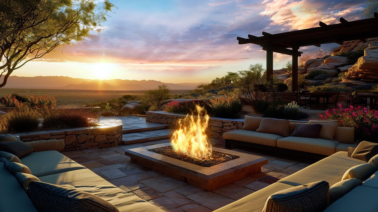 Morning DESERT Fireplace RELAX AMBIENCE | 4K