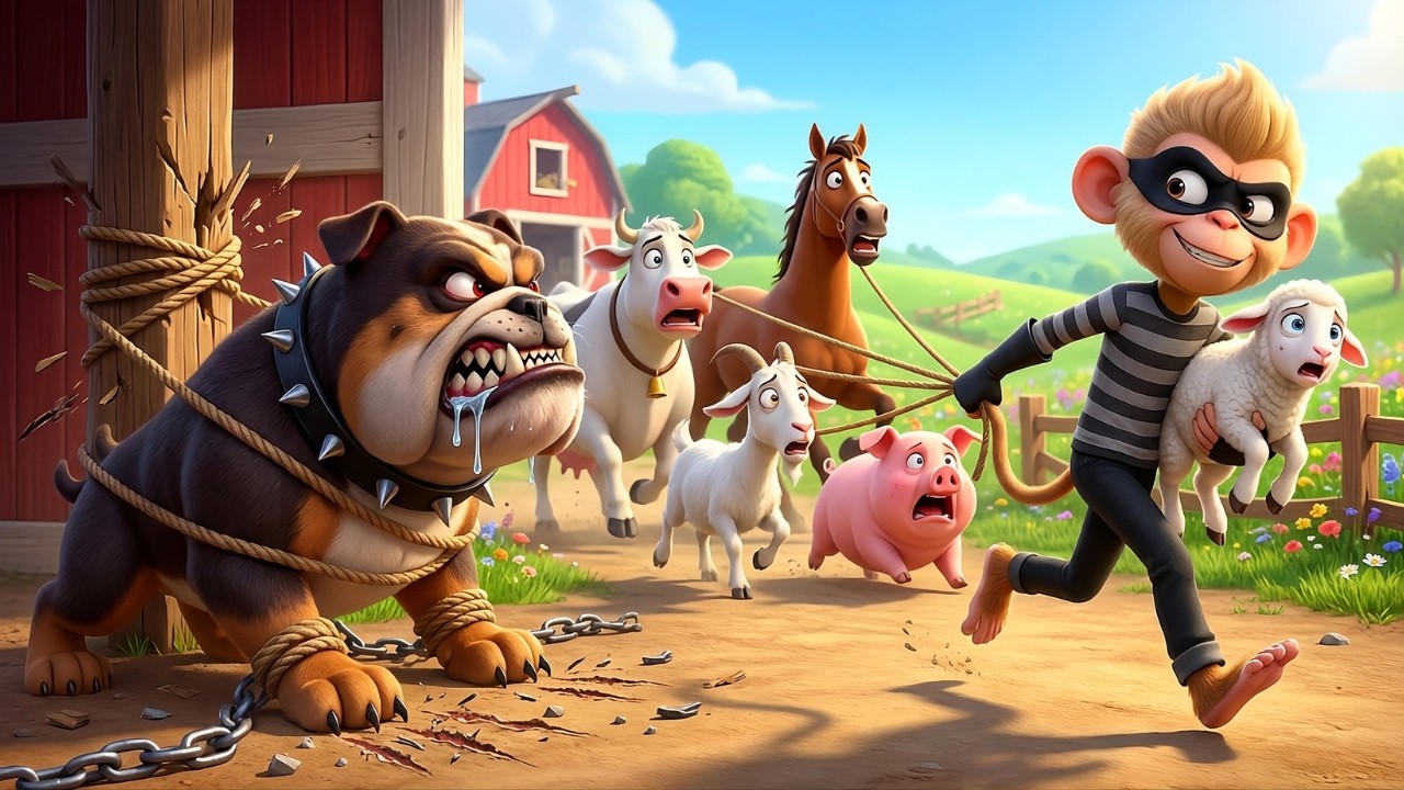 Funny Monkey | Brave Nino Rescues All His Animals From the Thief! | Monkey Cartoon