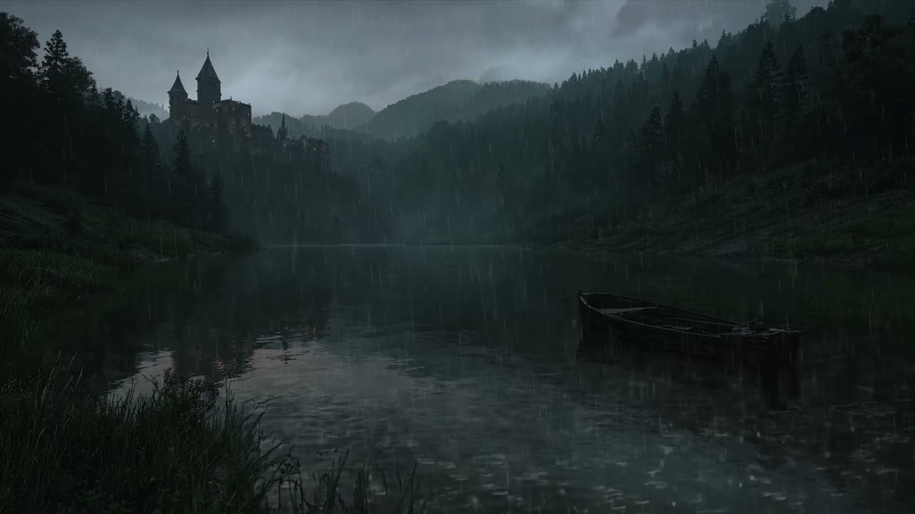 Drift Away on Glassy River - Relaxing Rain and Serene Floating Boat Scene
