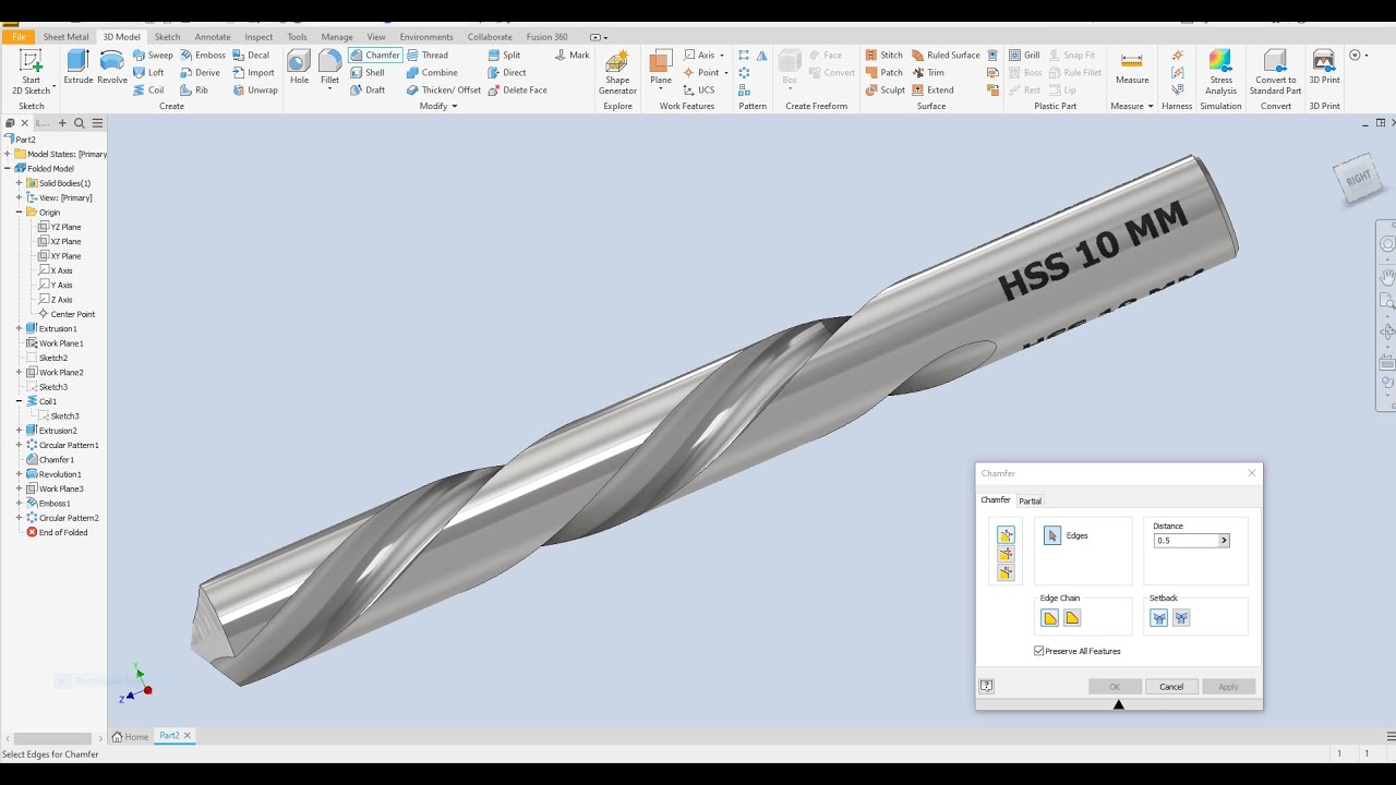 Inventor 2023 Tutorial Design  Metal Drill Bit HSS 10 mm