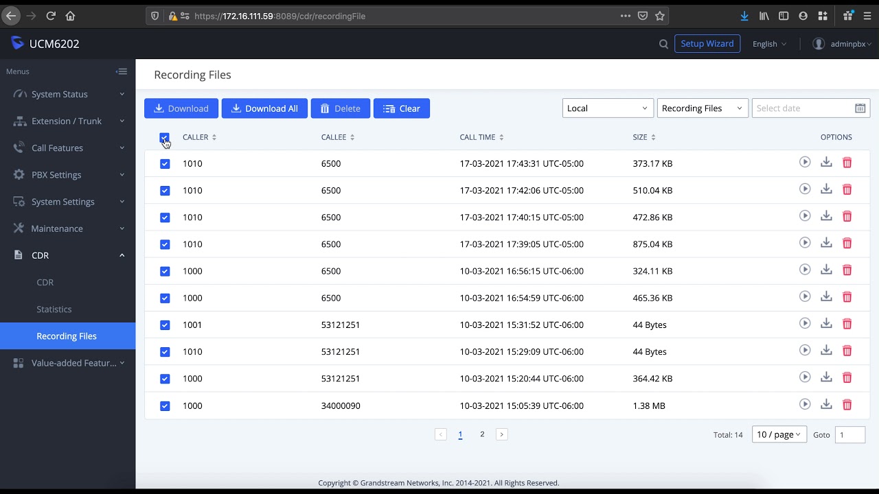 Grandstream UCM -11- Reportes de Grabaciones