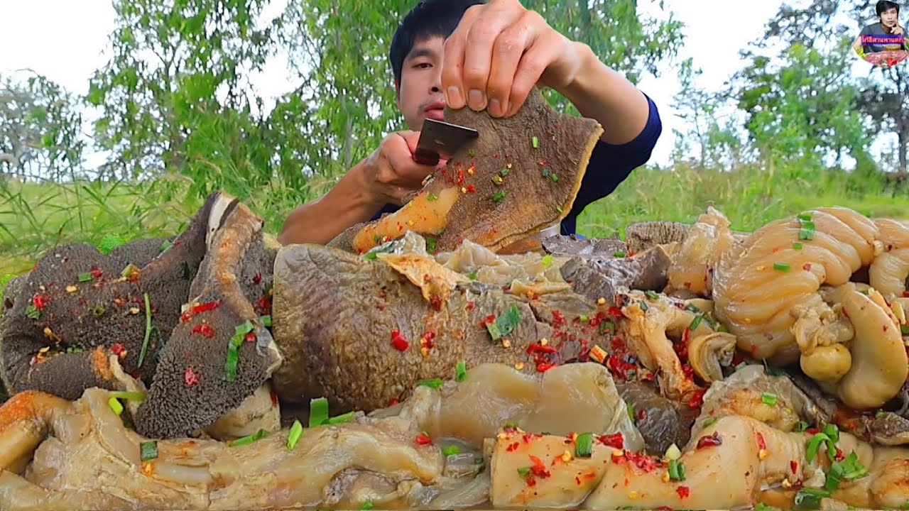 ต้มเครื่องในคันแทมาจิ้มแจ่วแกล้มผักสดแซ่บคักขนาดครับพี่น้องASMR MUKBANG EATING SHOW#โก้อีสานพาแดก 