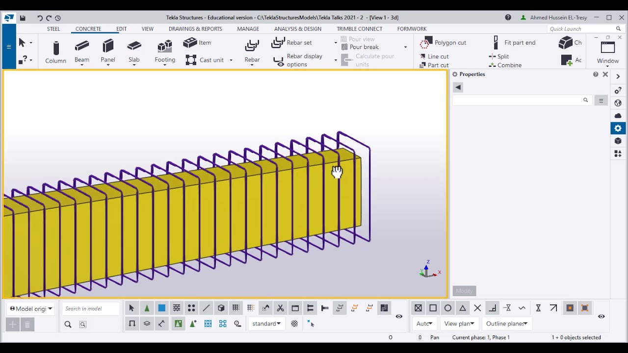 Learn Tekla Structures 2020 - Silent Tutorials - 18 Rebar - Bar group