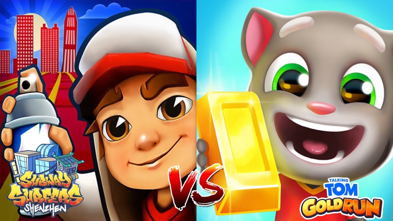 Talking Tom Gold Run VS Subway Surfers 🏄‍♀️ SHENZHEN - Agent Tom VS Nikos Hooper