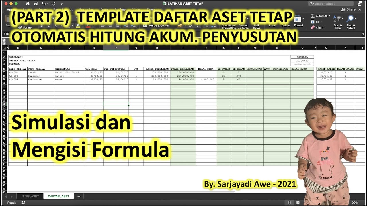 PART 2 - MEMBUAT DAFTAR ASET TETAP OTOMATIS HITUNG PENYUSUTAN DI EXCEL - METODE GARIS LURUS