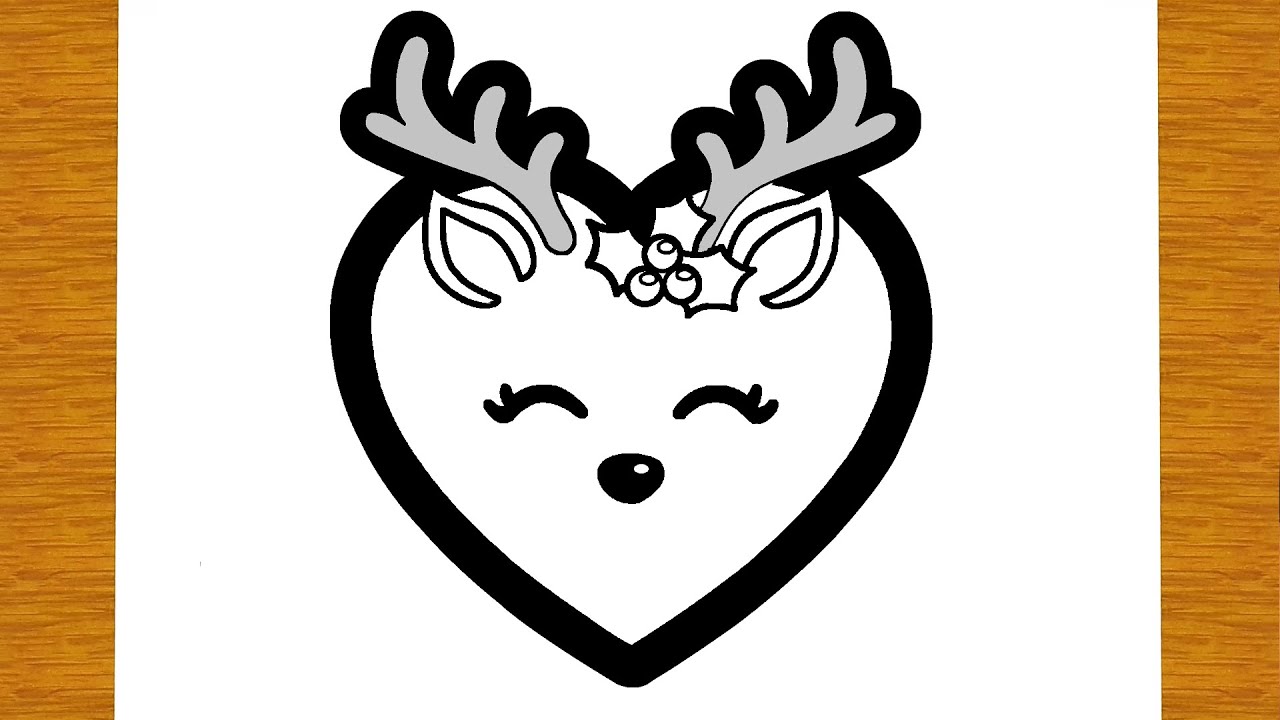 COME DISEGNARE UN CUORE RENNA KAWAII PER NATALE | Disegni facili ed educativi