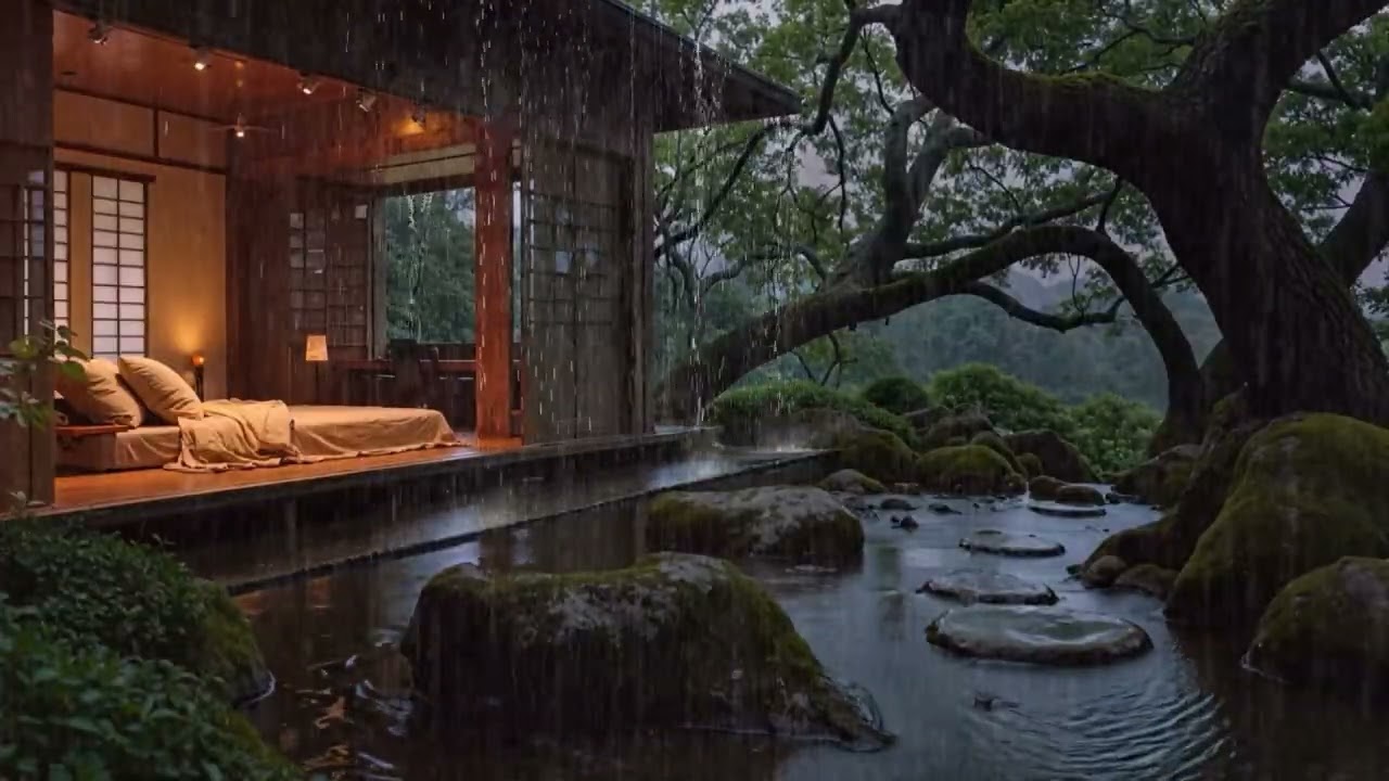 8 Hours Night Forest Drizzle 🌧️ Gentle Healing Ambience for Sleep (4K – No Ads)
