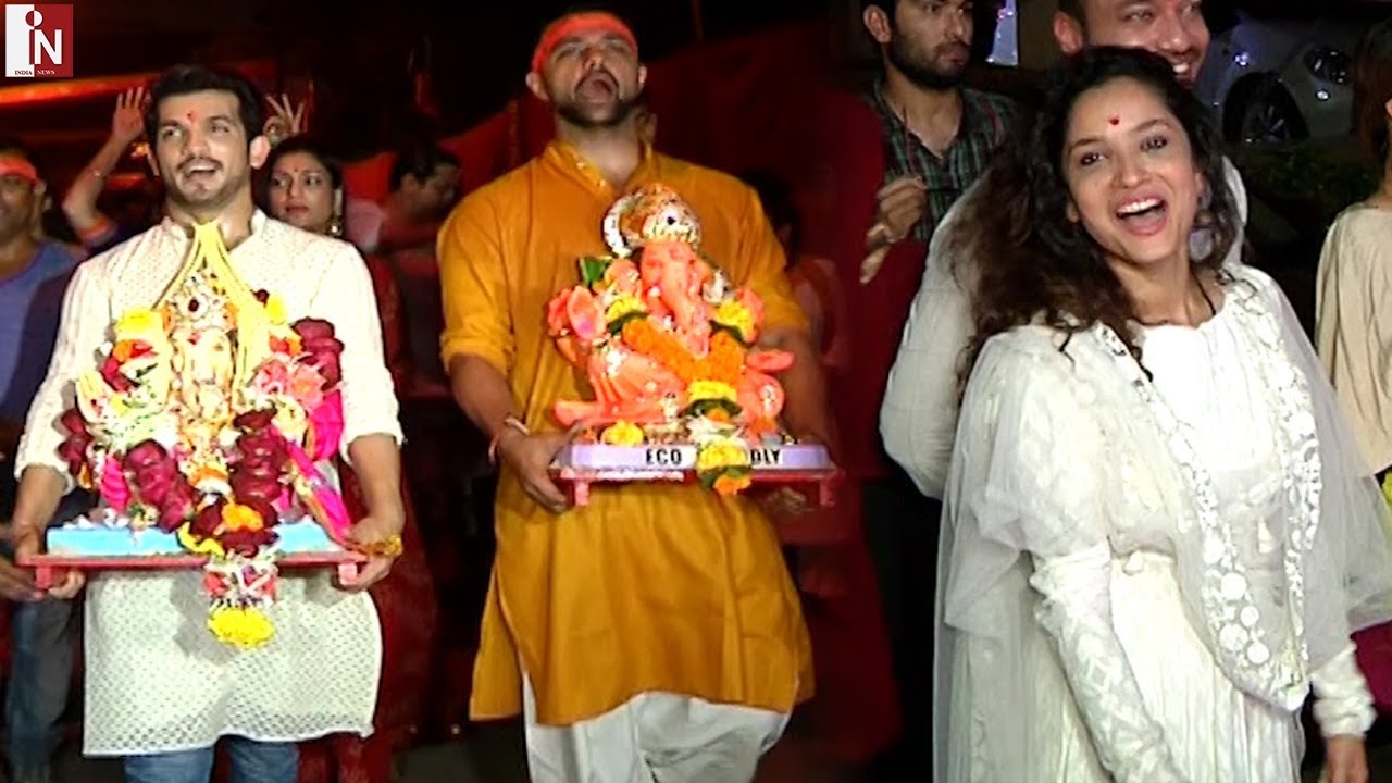Ankita Lokhande with many celebs at Arjun Bijlani house fo Ganpati Visarjan