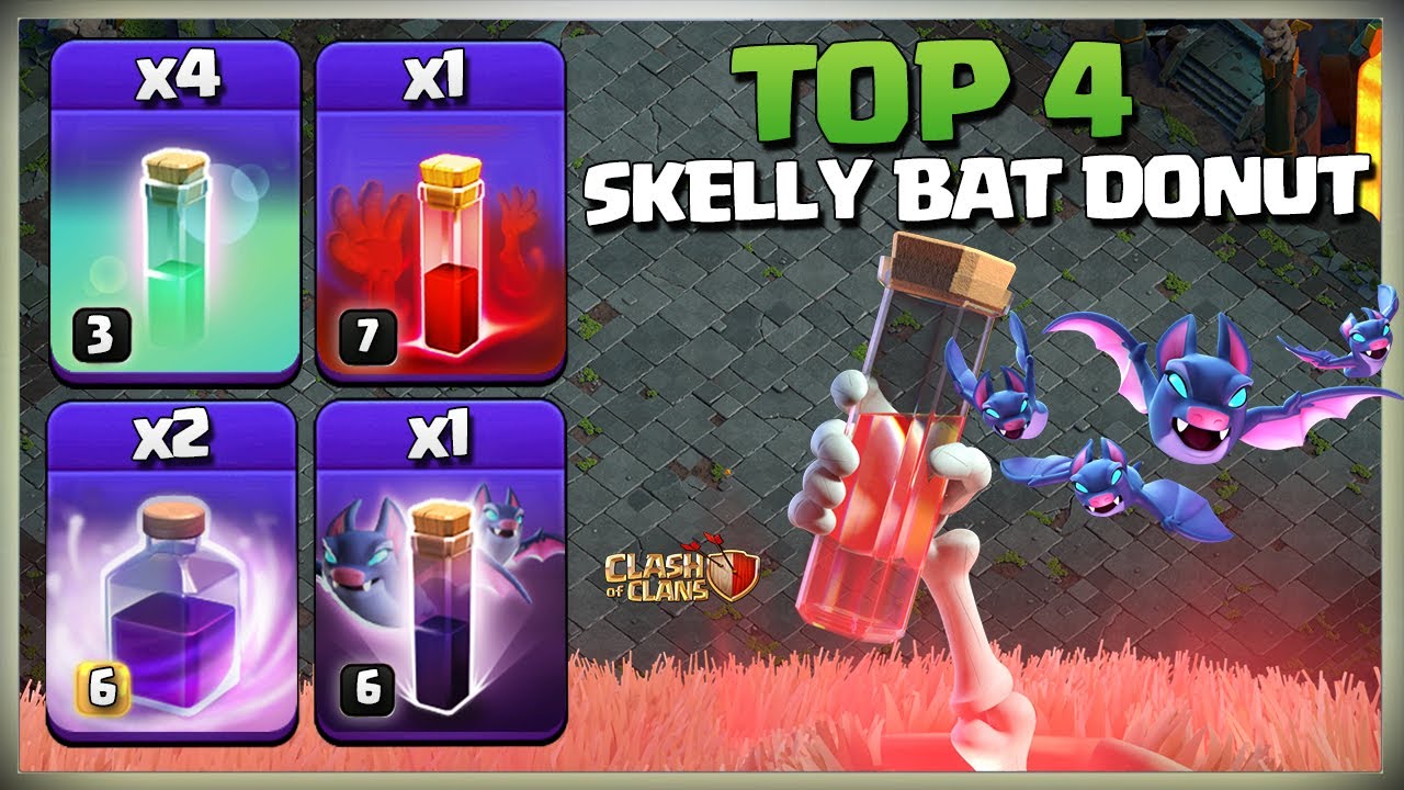 TOP 4 Skelly BAT Donut Attacks | BEST Th12 Skelly Bat Donut LaLo Attack & More | Clash of Clans Coc