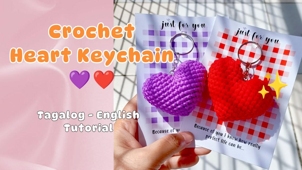 Crochet Heart Keychain💜❤️ | Tagalog-English Tutorial | Fearl Crochet