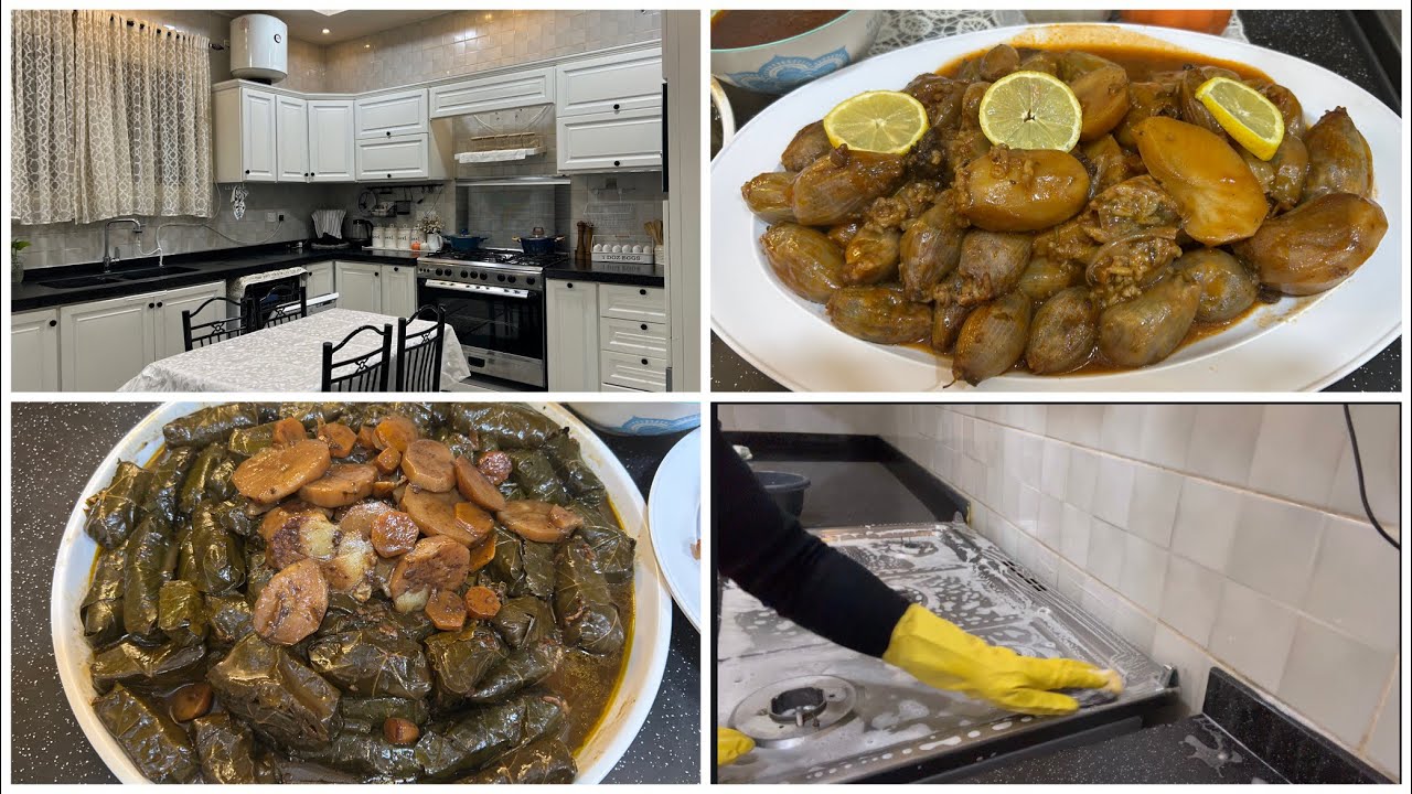 تنظيفات عميقه للمطبخ🧴🫧🧽وسويت محشي بصل ورق عنب🍇😍