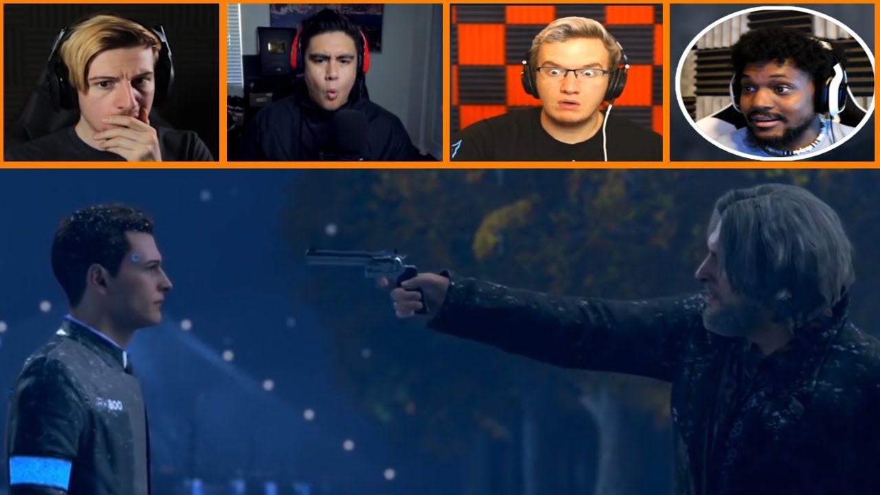 Let's Players Reaction To Hank Pulling A Gun On Connor |  Detroit: Become Human