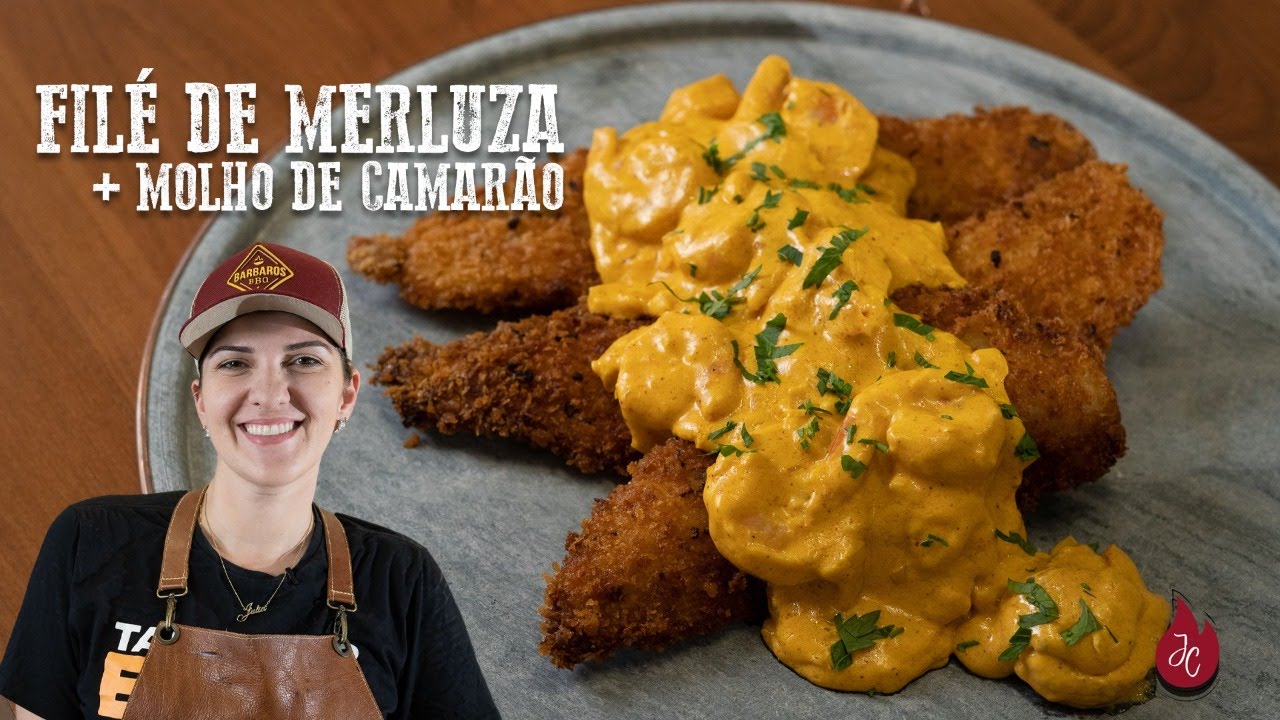 FILÉ DE MERLUZA EMPANADO COM MOLHO DE CAMARÃO