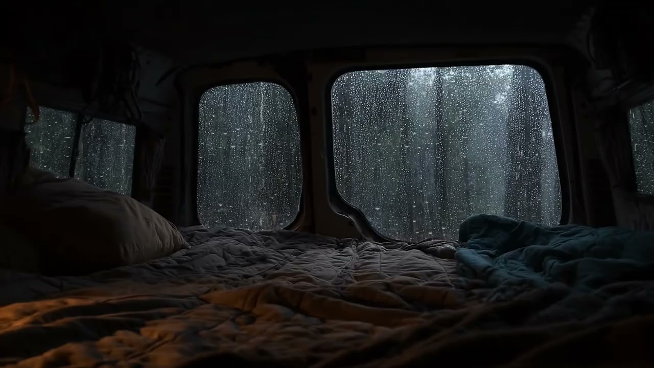 Heavy Rain on Car Windows at Night | Cozy Off-Road Camper Ambience for Sleep, Study & Relax