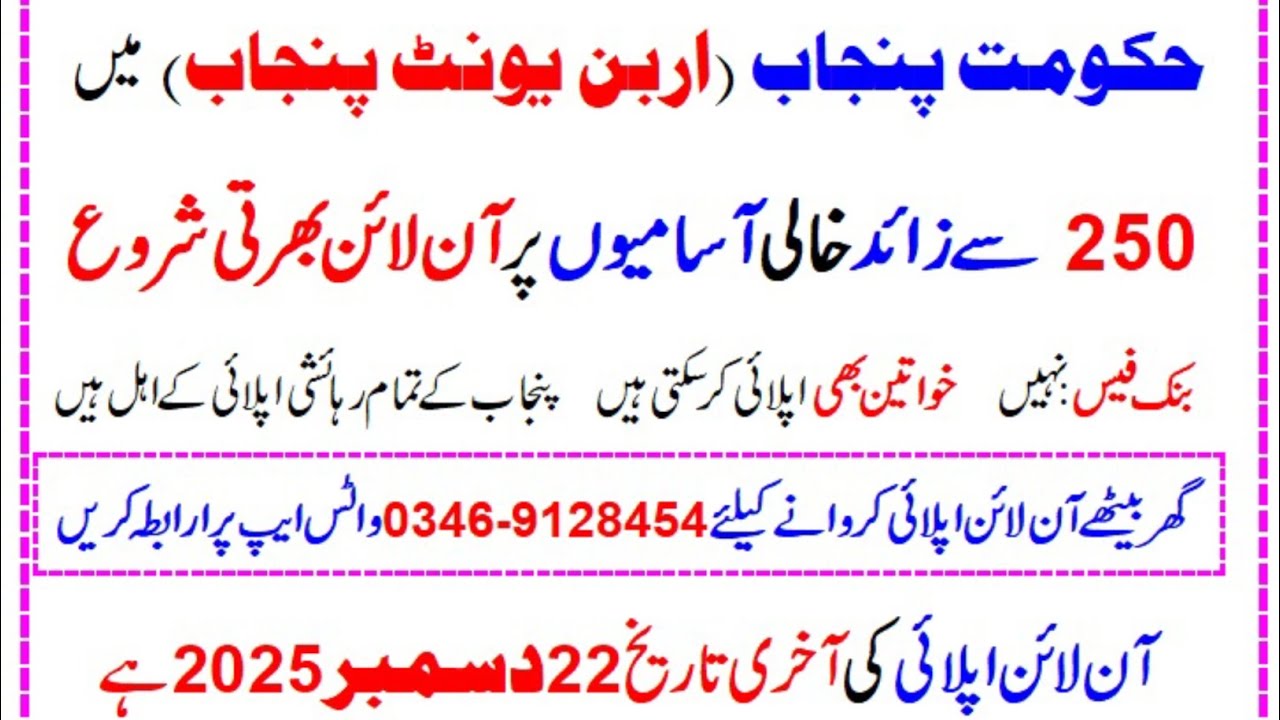 District Data Officer Jobs in Urban Unit Punjab | Online Apply Till 22 December 2025