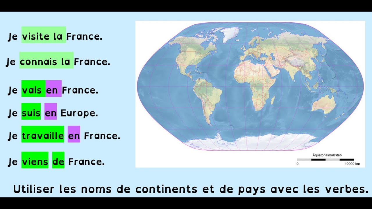 FLE FLS lexique et grammaire : utiliser les noms de pays avec les verbes