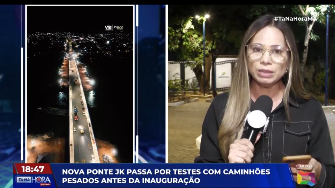 Nova ponte JK passa por testes com caminhões pesados antes da inauguração.