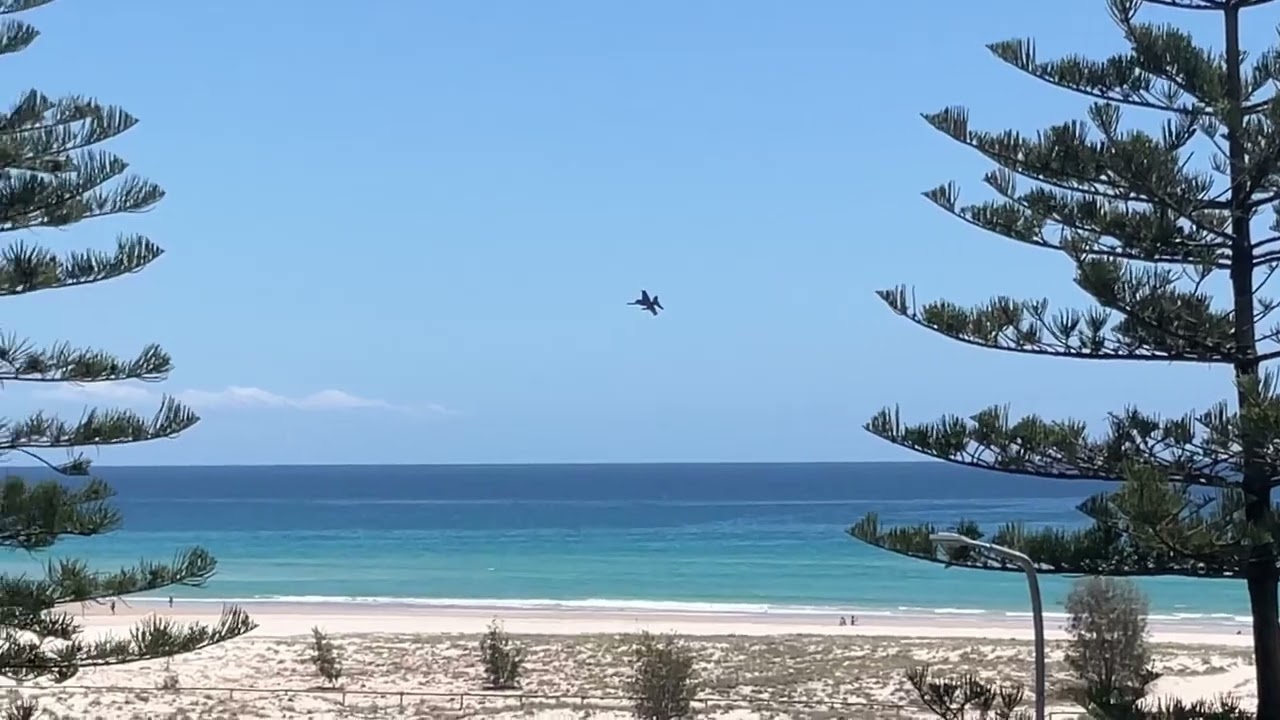 F 18 * 4 flyby Kirra Beach