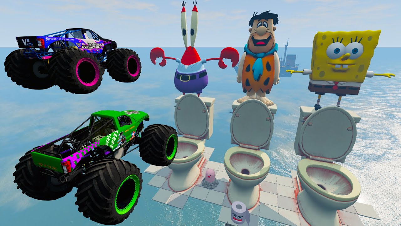 BeamNG Drive Fun Madness Open Bridge Crashes Over Giant Toilet