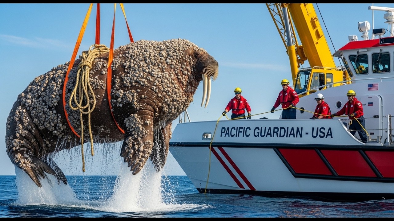 Giant Walrus Rescue at Seattle Port | Massive Barnacle Removal & Marine Wildlife Operation