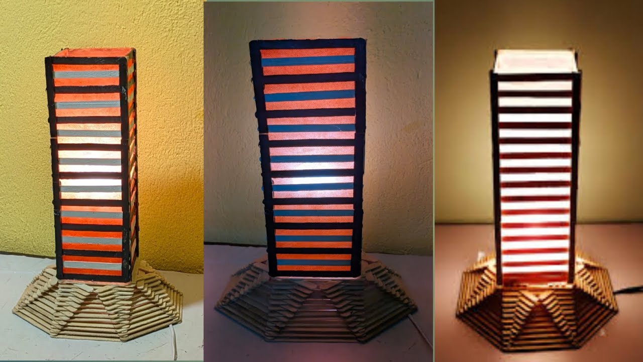 Decoration light making at home with popsicle stick /Ice cream stick craft ideas/Bed side lamp ideas