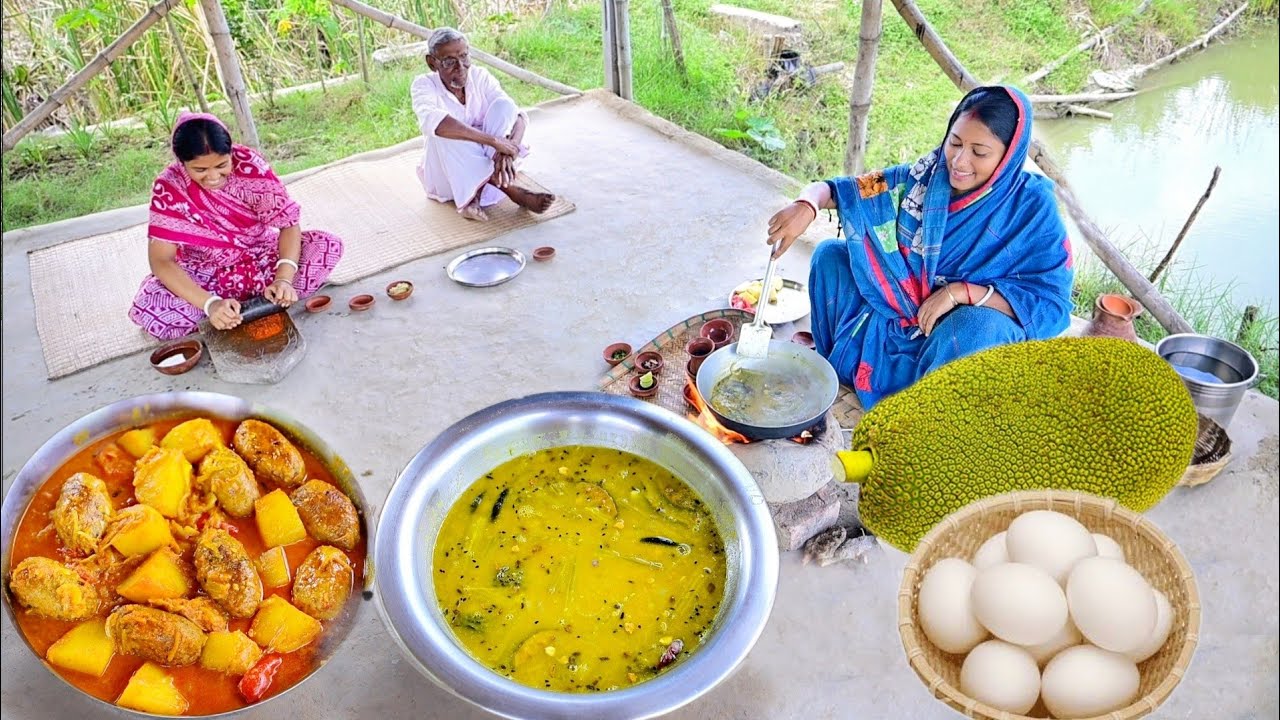 ডিম আর এঁচোড় দিয়ে দারুন মজার রান্না সাথে ডাল শুক্তানি দিয়ে আজ দুপুরে খাওয়া দাওয়া || egg curry