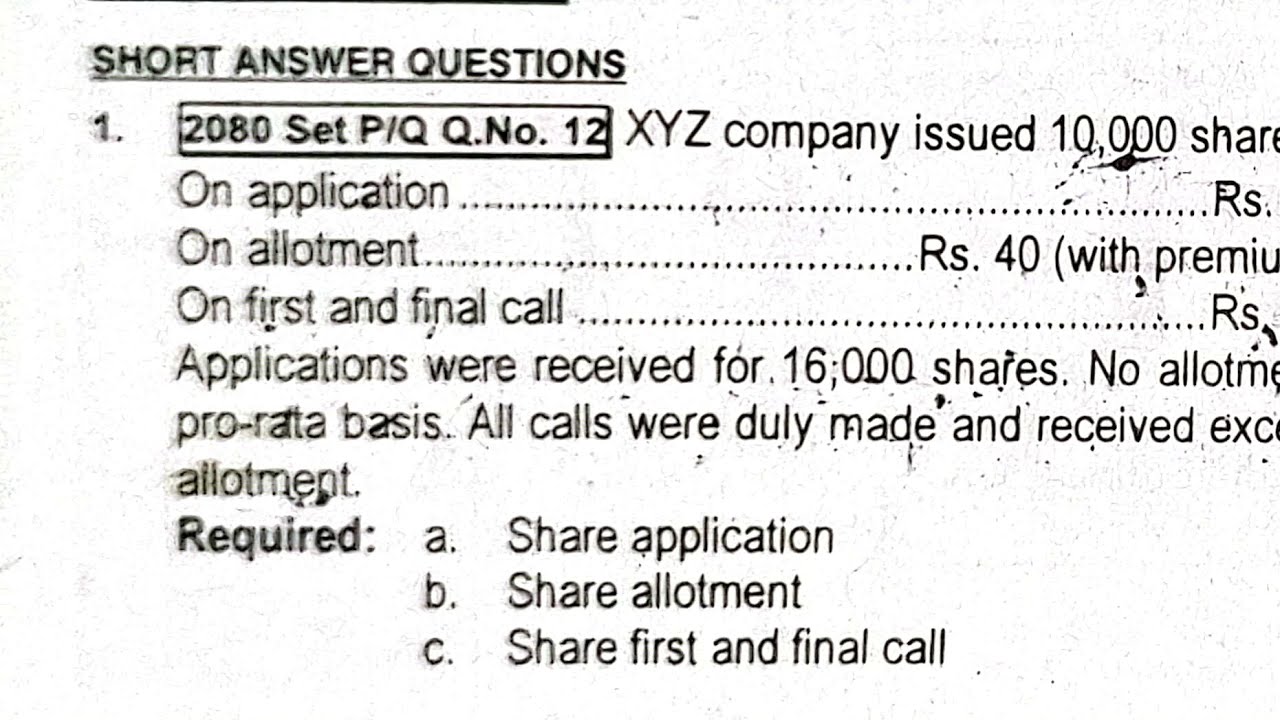 CLASS-12*account * issue of share  for cash/old is gold solution 2080 /set P/Q Q No 12