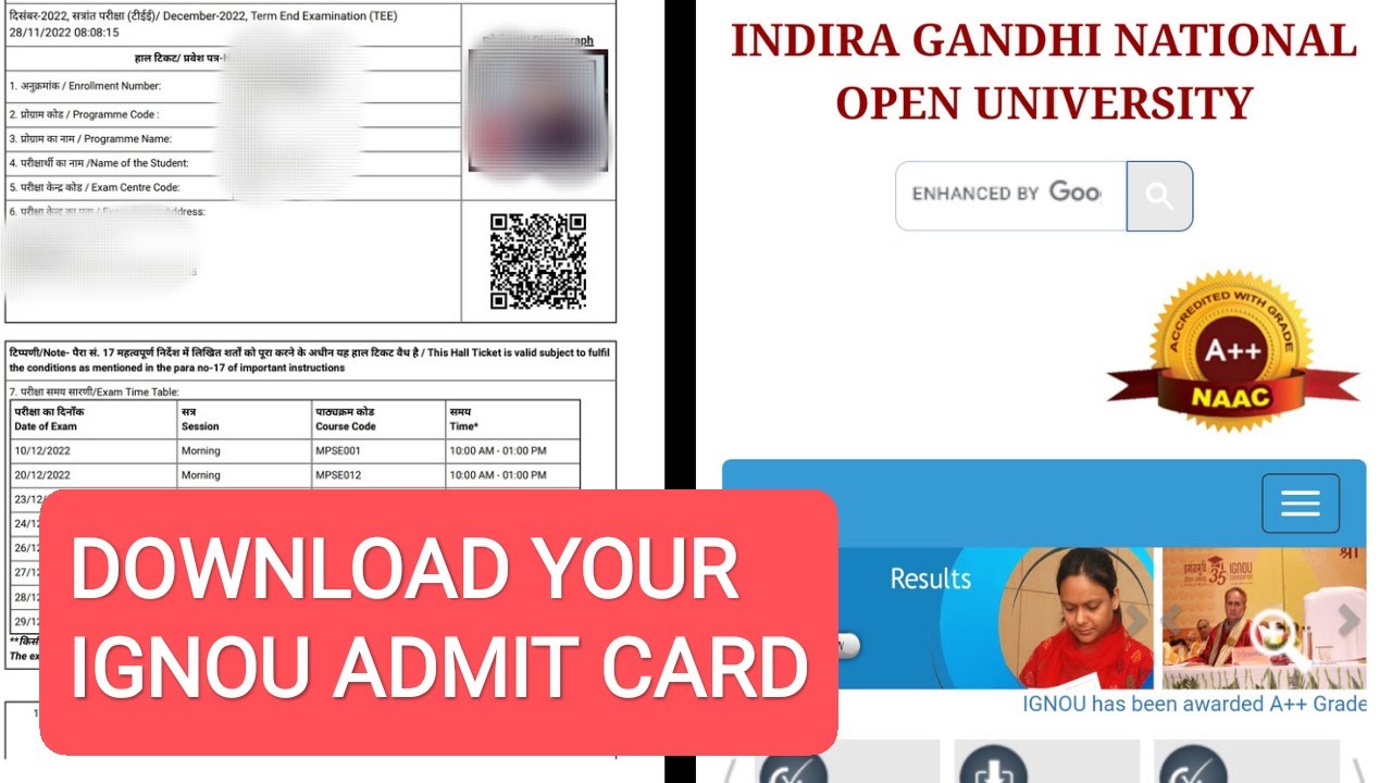HOW TO DOWNLOAD IGNOU ADMIT CARD| ADMIT CARD FOR DEC 2022 EXAM
