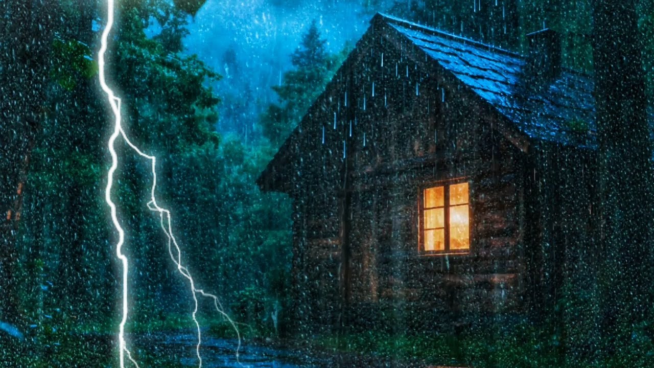 🌧️ Strong Rainstorm at a Remote Cabin — Thunder Healing Sound for Deep Sleep ⚡🏡