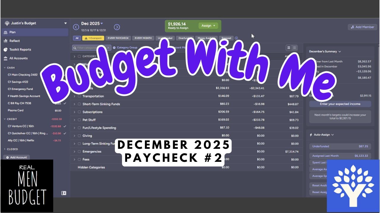 YNAB Budget With Me | December 16, 2025 | Budget my Single Income Paycheck