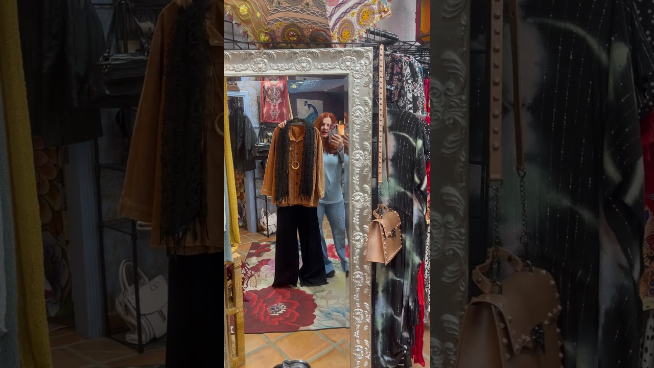 Corduroy rusty orange coat w scarf and necklace