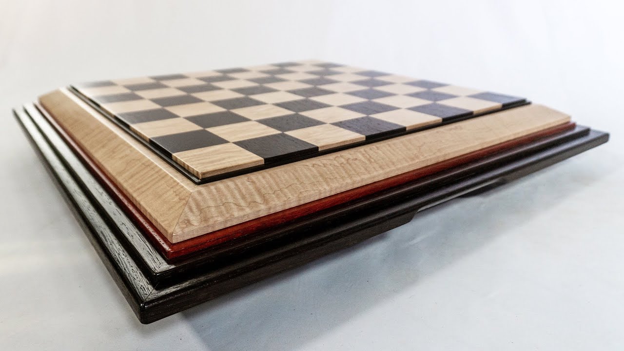 Wenge and Curly Maple Chess Board with Multi-layer Frame | ASMR Style
