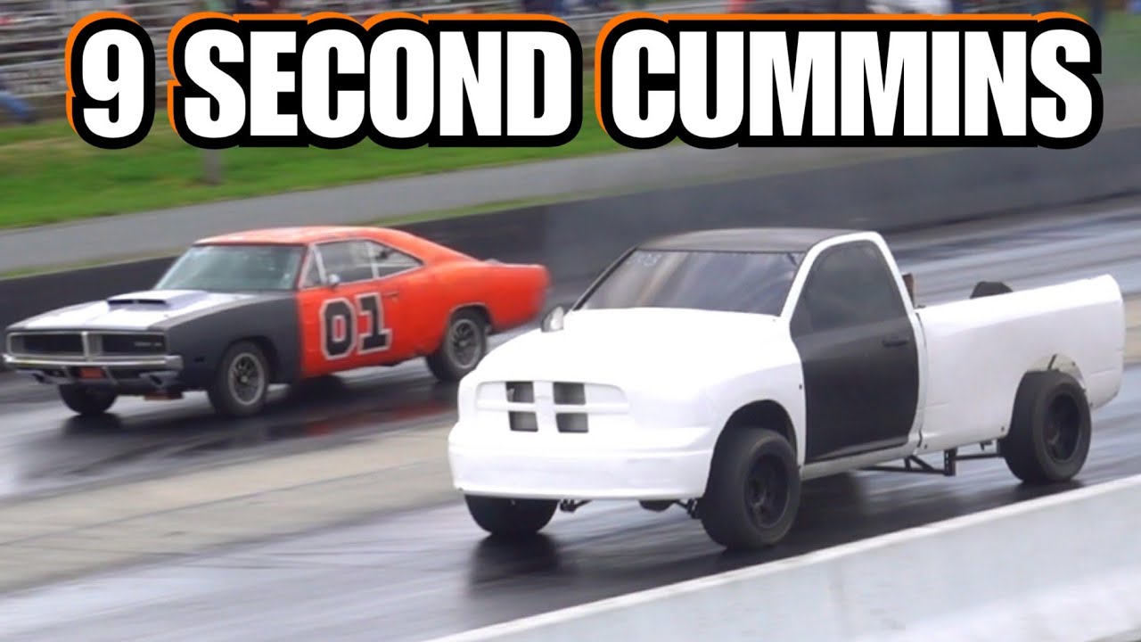 9 SECOND QUARTER MILE PASSES BY ACCIDENT!! CUMMINS DRAG TRUCK IS A ROCKET!!