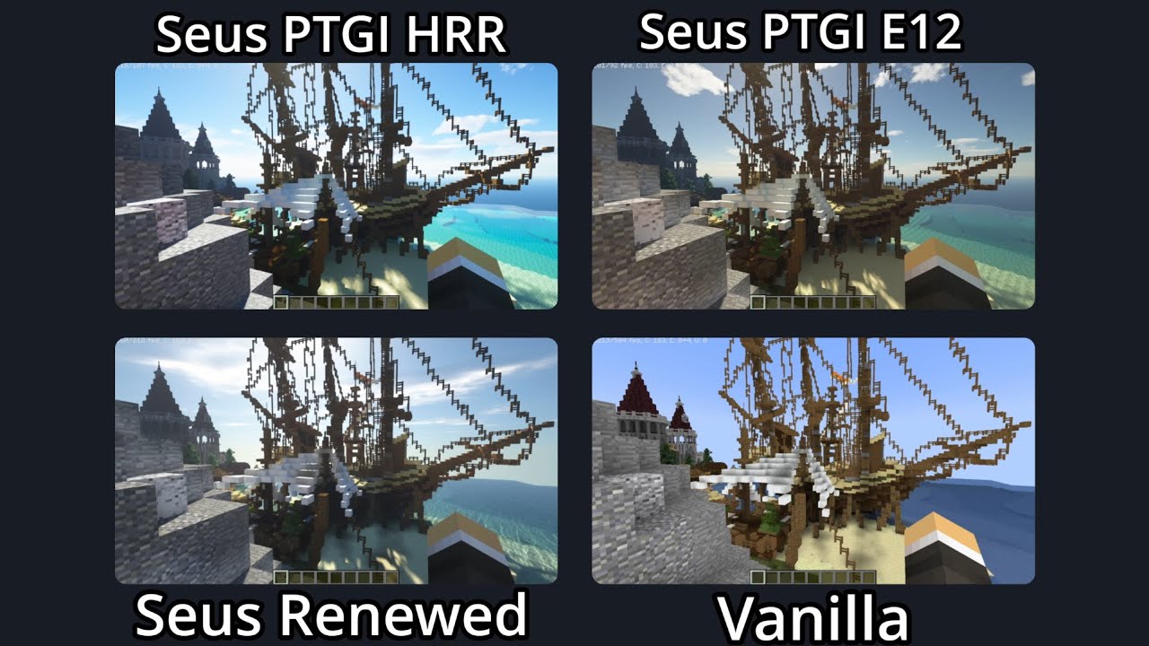 Minecraft Seus Renewed vs Seus PTGI E12 vs Seus PTGI HRR (with FPS) #minecraft #seus