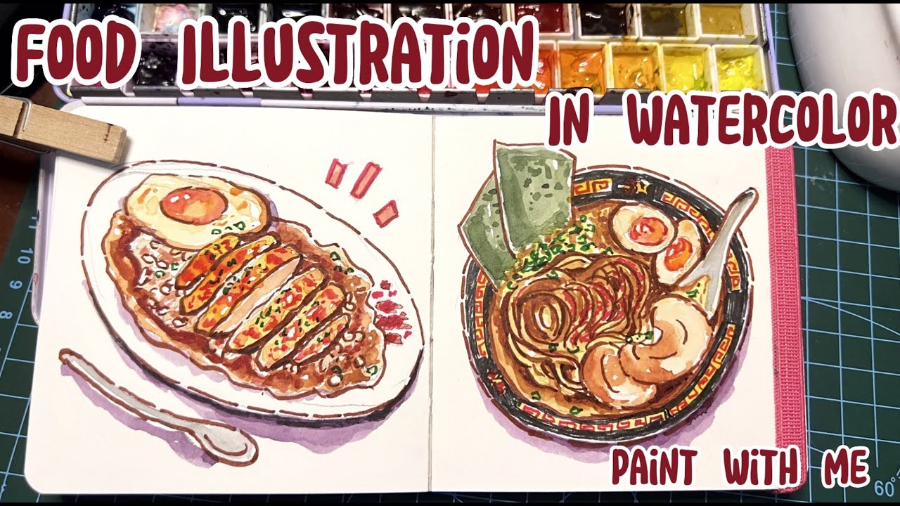 ［Paint with me］🎨Japanese Food  Illustration 🍜🍛in Watercolor