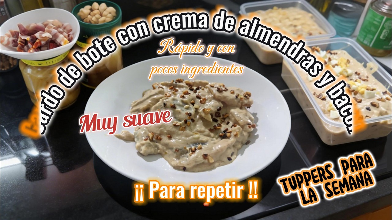 Increible receta de cardo con crema de almendras y bacon