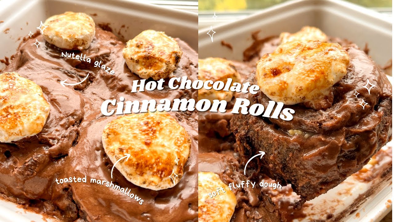 Hot Chocolate Cinnamon Rolls with Nutella Frosting🍫 bake with me