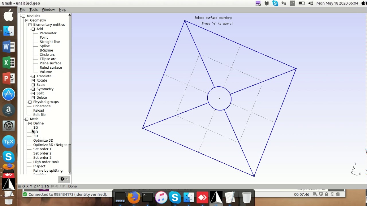 Plate with hole q4 mesh using gmsh