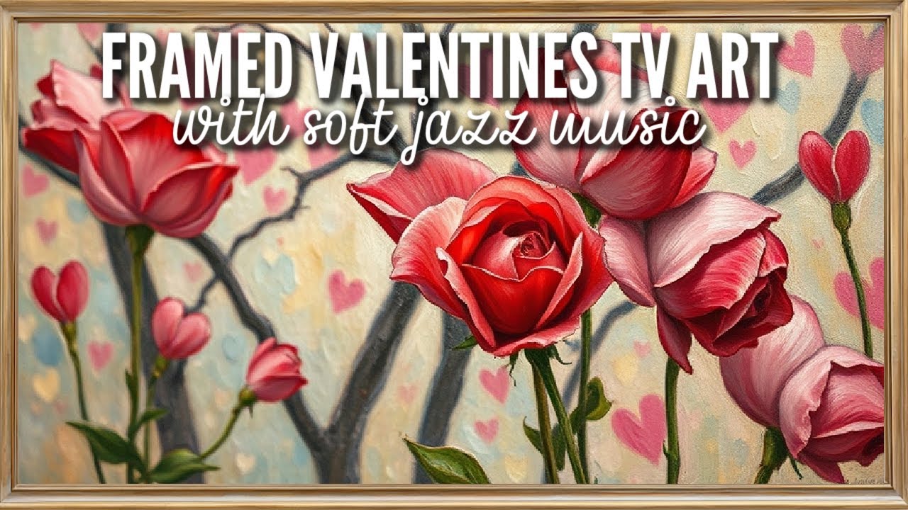 FRAMED VALENTINES ROMANTIC TV ART WALLPAPER SCREENSAVER ROSES & HEARTS OIL PAINTING |SOFT JAZZ MUSIC