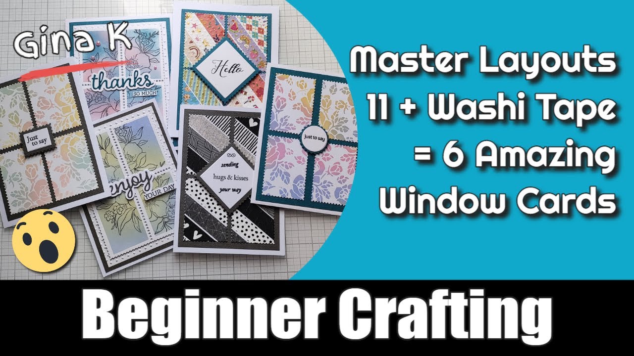 Use the Gina K Master Layouts 11 die set with washi tape and stencils to create amazing window cards