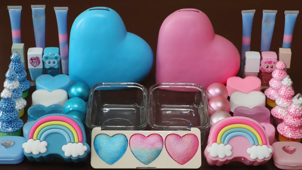 Mixing”Blue VS Pink” Eyeshadow and Makeup,parts,glitter Into Slime!Satisfying Slime Video!★ASMR★