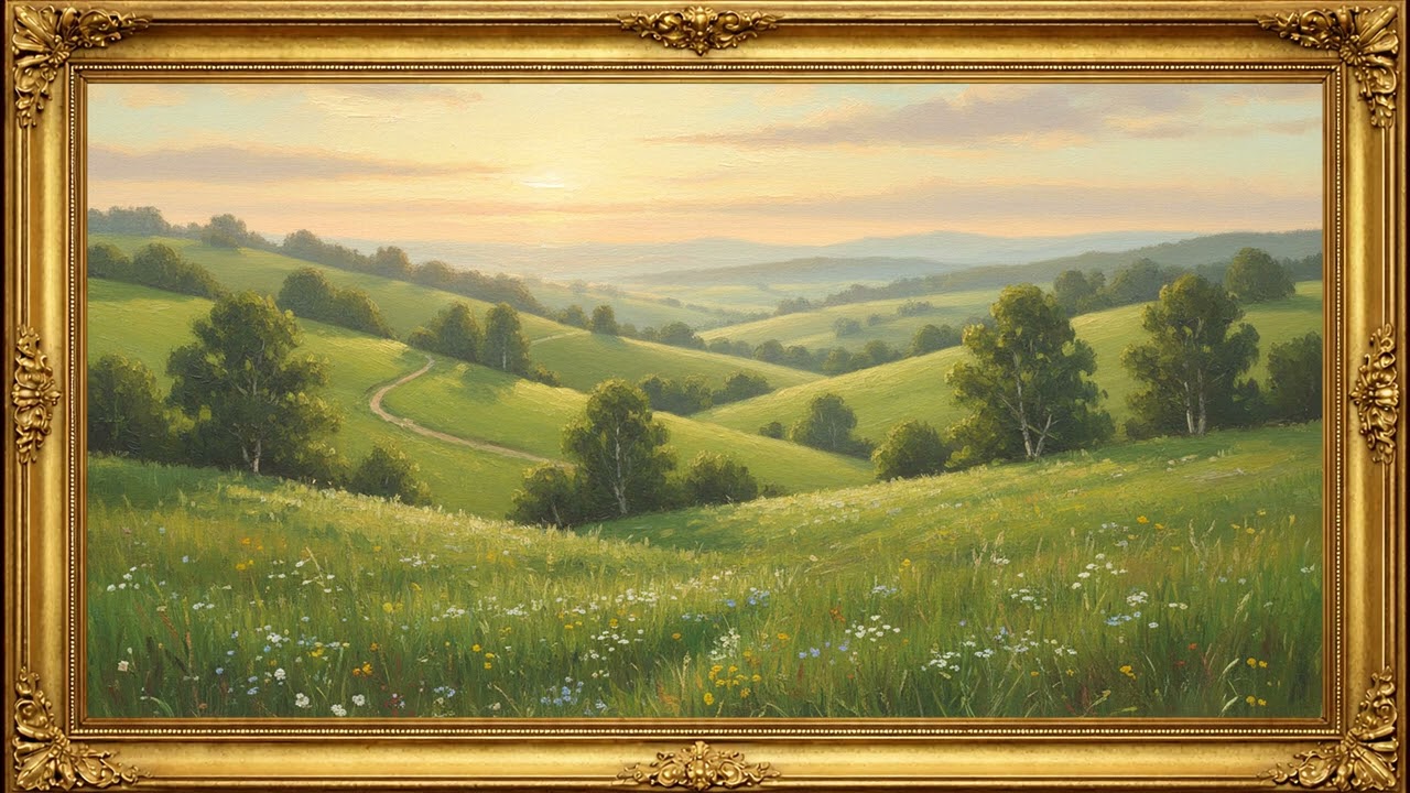 Vintage Oil Painting Landscape 🌾 | Golden Countryside Art | 4K Framed TV Art Screensaver with Music