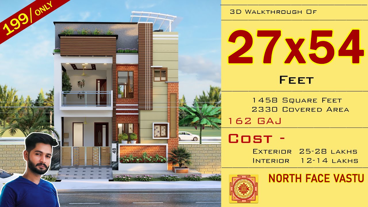 27X54 North Facing House Plan | 1458 Square Feet | Luxury | 27*54 3D House Design | HouseDoctorZ