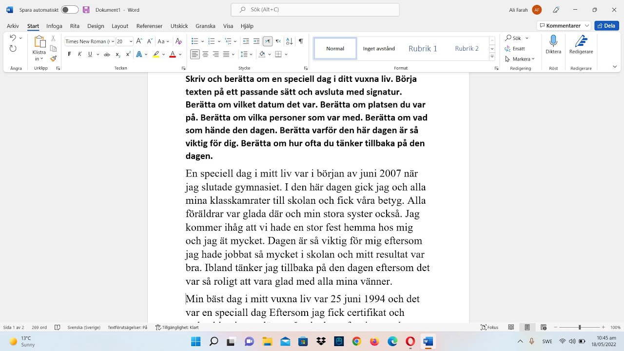 En speciell dag i ditt liv - موضوع عن يوم مميز في حياتي بالسويدي