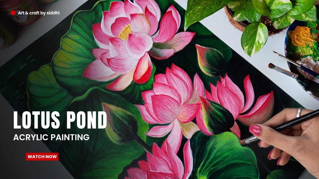 LOTUS POND Acrylic Painting | Realistic Acrylic Painting