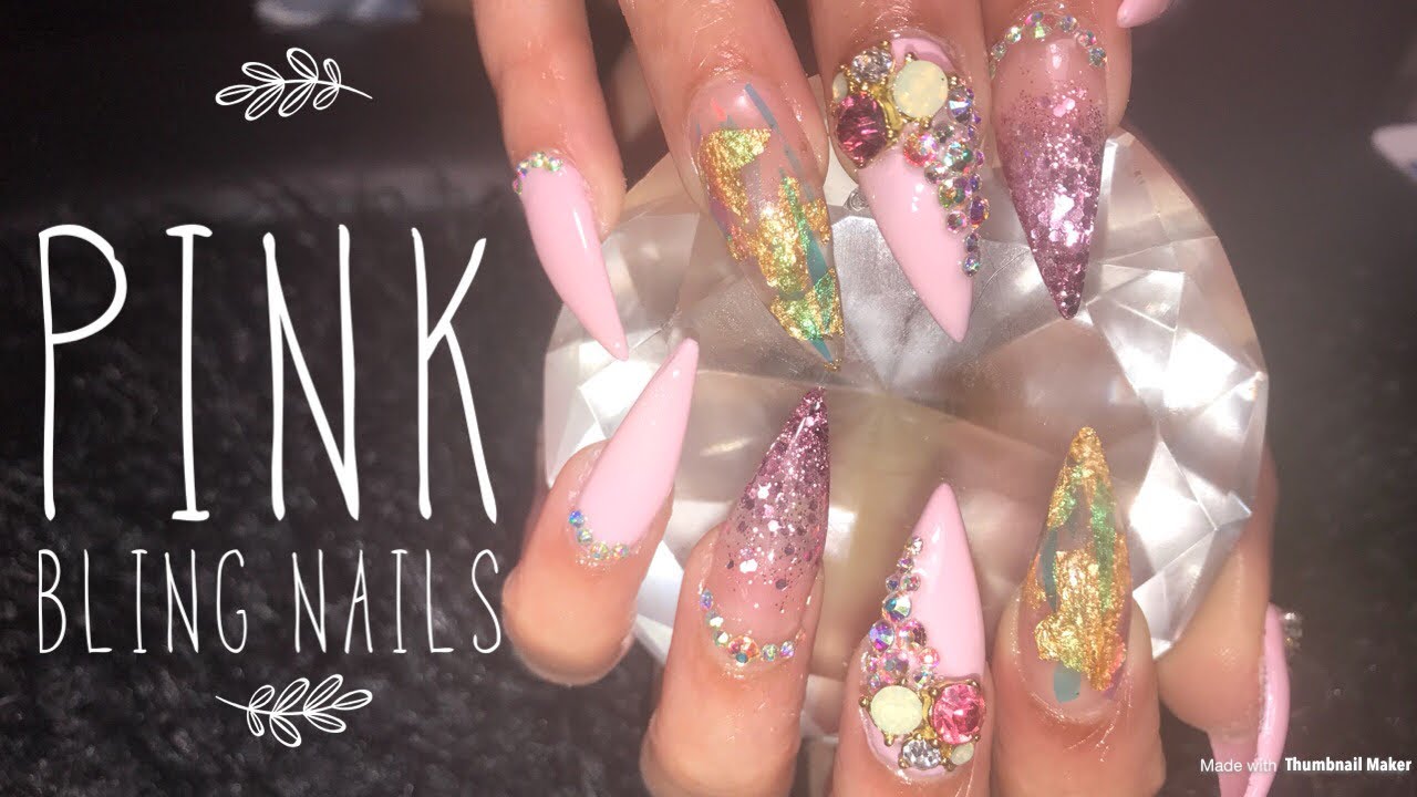 Acrylic Nails Tutorial | Pink Bling Nails