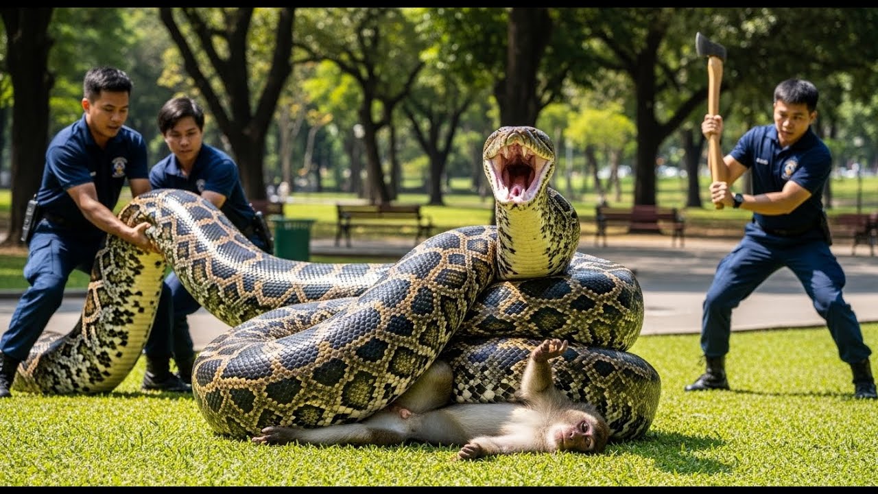 Heroic Rescue Team Saves Monkey from GIANT Python Attack