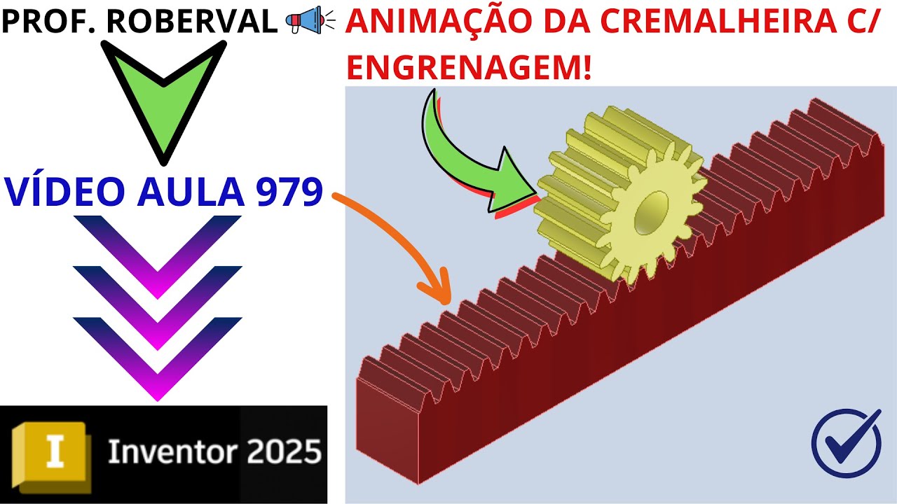 Aula 979 - Montagem e Animação da Cremalheira com Engrenagem no Autodesk Inventor 2025