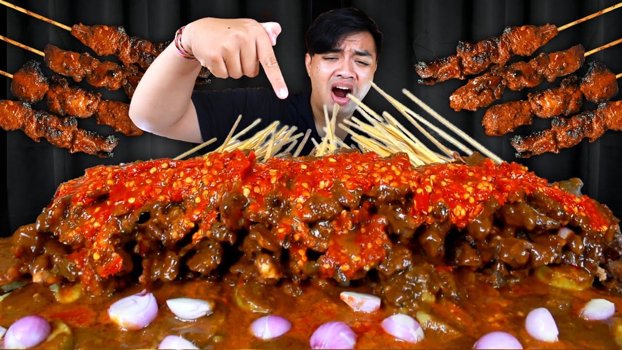 MUKBANG 100 TUSUK SATE KAMBING DAN SATE AYAM DISIRAM SAMBAL EXTRA LONTONG